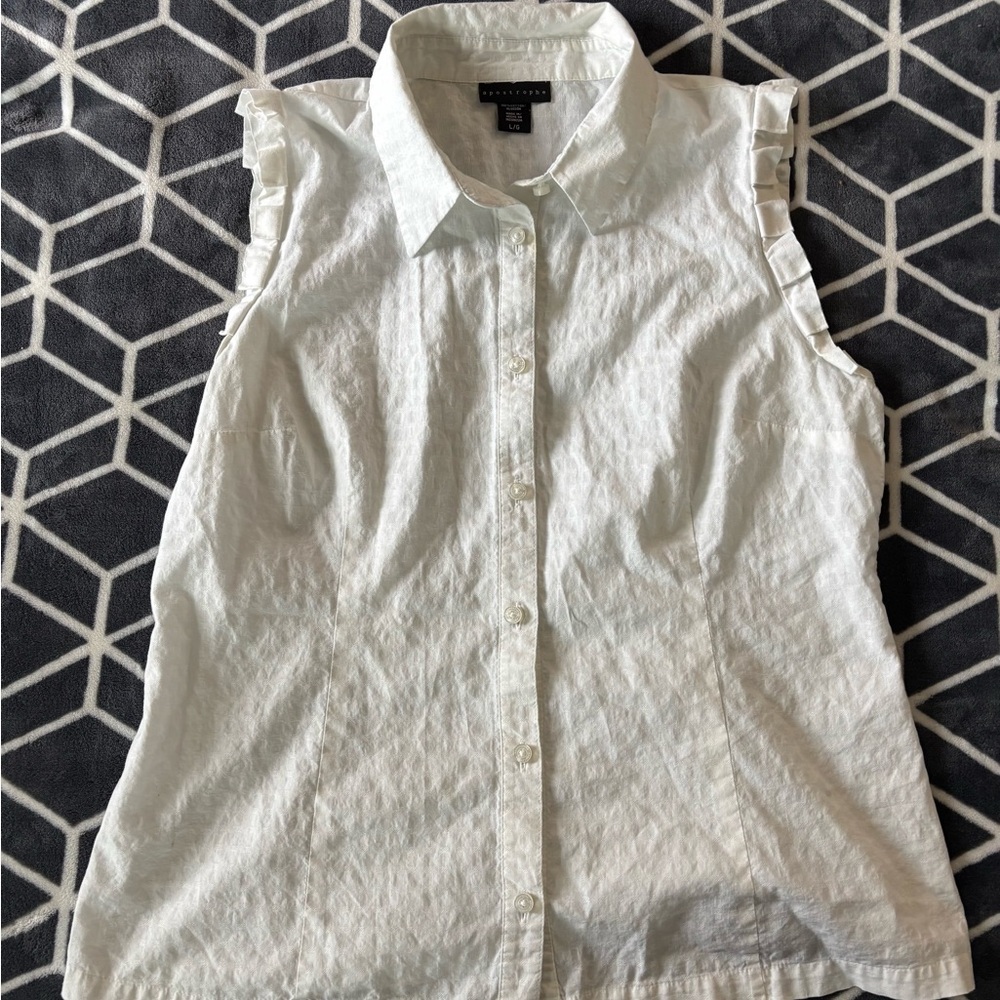 Apostrophe White Ruffled Button Down Shirt